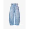 Free People Womens Ultra Light Beam Good Luck Barrel Cotton-blend Jeans In Blue