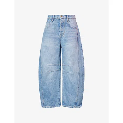 Free People Womens Ultra Light Beam Good Luck Barrel Cotton-blend Jeans In Blue