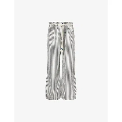 Free People Womens Dakota Cinched Striped Denim Trousers Washed Railroad