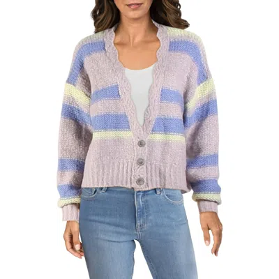 Free People Womens Wool Blend Scalloped Trim Cardigan Sweater In Blue