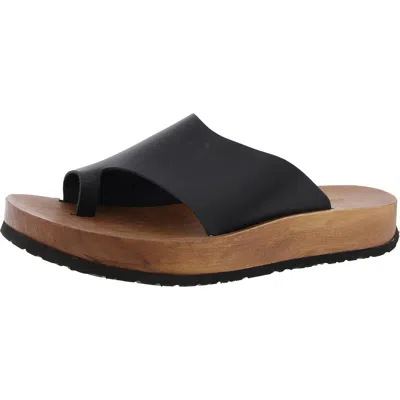 Free People Woodlands Womens Toe Loop Leather Platform Sandals In Black
