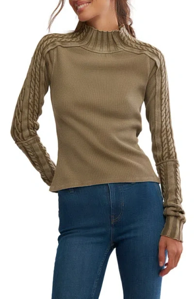 FREE PEOPLE FREE PEOPLE WTF BREEZY CABLE KNIT MOCK NECK TOP