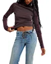 Free People Wtf Breezy Cable Knit Mock Neck Top In Purple