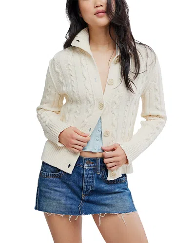 Free People Wtf Cable Collar Cardigan In White