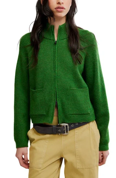 Free People Wtf On It Full Zip Sweatshirt In Green