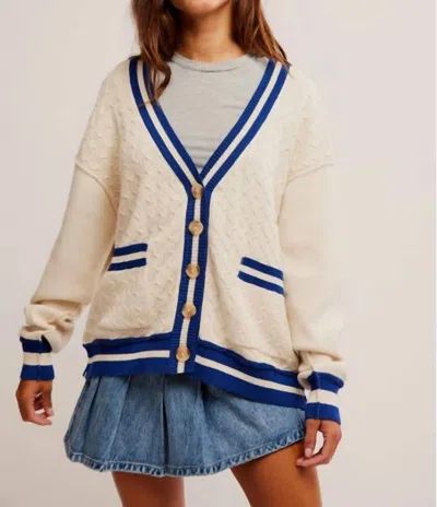 Free People Wtf Varsity Cardigan In Ecru In Neutral
