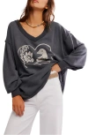 Free People Wtf Venice Oversize Cotton Blend Graphic Sweatshirt In Gray