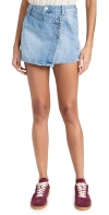 Free People Emmy Light Wash Side-tie Wrap Denim Skort In Light Indigo