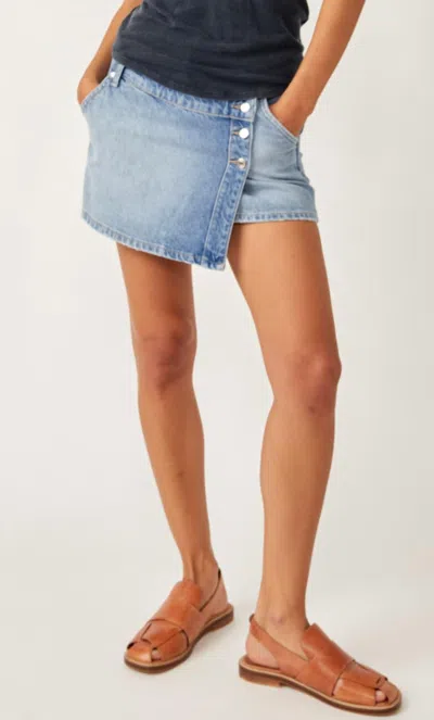 Free People Wynne Wrap Mini Skirt In Light Indigo In Blue