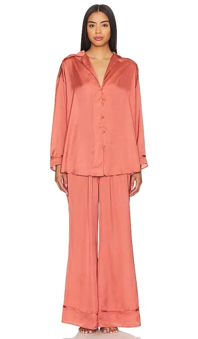 Free People X Intimately Fp Dreamy Days Solid Pj Set In Apricot Brandy