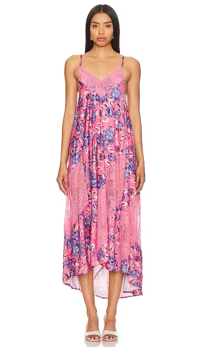 Free People X Intimately Fp First Date Printed Maxi Slip In Sweet Pink Combo