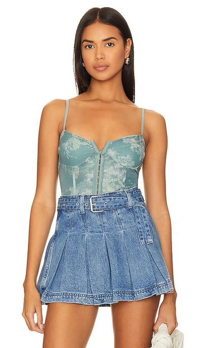 Free People X Intimately Fp Night Rhythm Corset Bodysuit In Sage Combo
