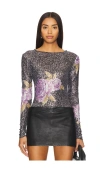 Free People X Intimately Fp Printed Gold Rush Long Sleeve In Black Combo