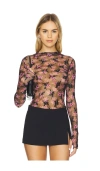 Free People Printed Lady Sheer Embroidered Long Sleeve Top In 黑色拼接