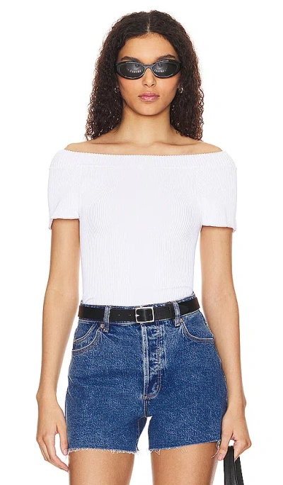 Free People X Intimately Fp Ribbed Seamless Off Shoulder Top In 白色