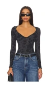 Free People X Intimately Fp Send Love Long Sleeve Bodysuit In Black