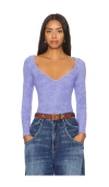 Free People X Intimately Fp Send Love Long Sleeve Bodysuit In Blue