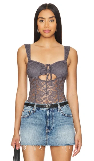 Free People Strike A Pose Lace Bodysuit In Volcanic Glass