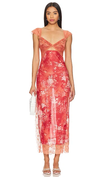 Free People X Intimately Fp Suddenly Fine Maxi Slip In Apricot Brandy Combo