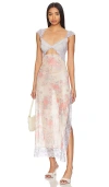 Free People Suddenly Fine Floral Print Cutout Lace Trim Nightgown In Tulip Combo