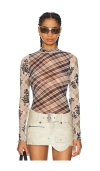 Free People X Revolve Chloe Printed Mesh Top In Black