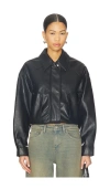 Free People X Revolve Farley Faux Leather Bomber In Black