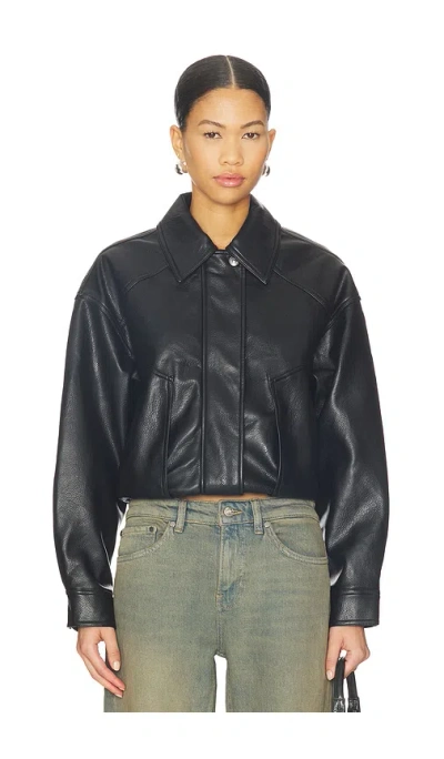 Free People X Revolve Farley Faux Leather Bomber In Black