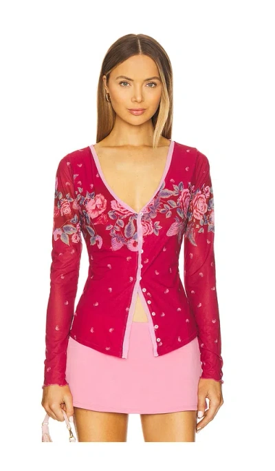 Free People X Revolve Home Grown Cardi In Magenta Combo