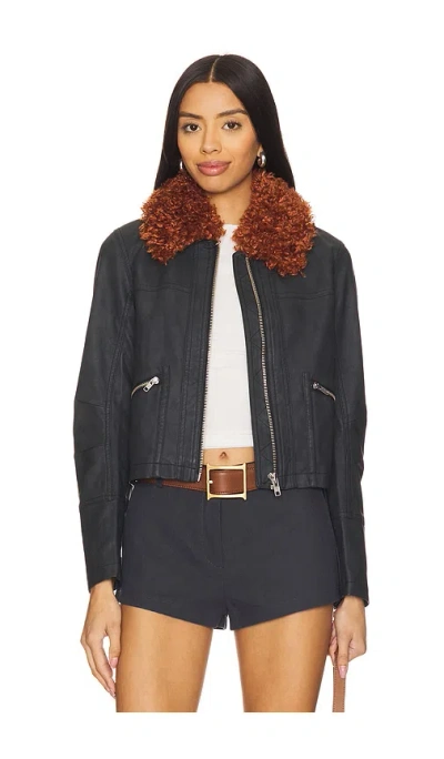 Free People X Revolve Jayce Faux Leather Jacket With Faux Fur Trim In 블랙 콤보