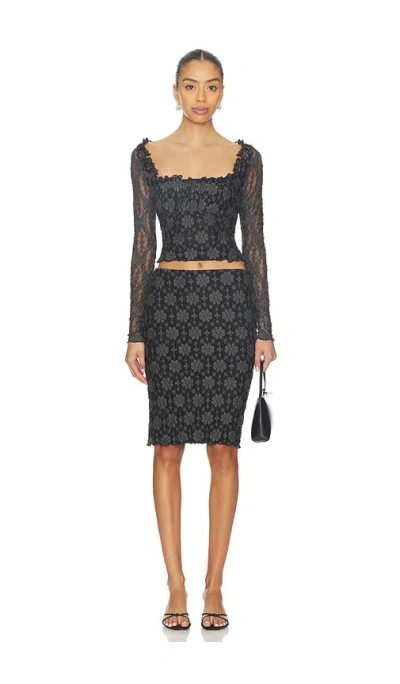 Free People X Revolve Lucinda Lace Long Sleeve Set In Black