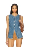 Free People Womens Ultra Light Beam Aimee Round-neck Denim Vest In Blue
