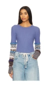 Free People We The Free All In Cuff Top In Indigo Combo In Blue
