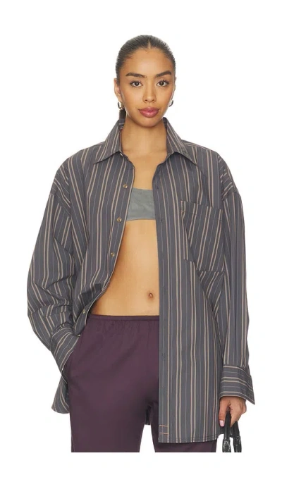 Free People X We The Free Freddie Striped Shirt In Gray
