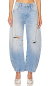Free People Good Luck Mid-rise Barrel Jeans Barnyard Blue In Barnyard Blue
