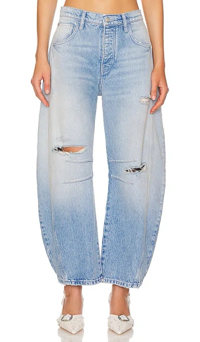 Free People X We The Free Good Luck Mid Rise Barrel Jeans In Barnyard Blue