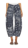 Free People X We The Free Good Luck Printed Barrel Jean In Blue