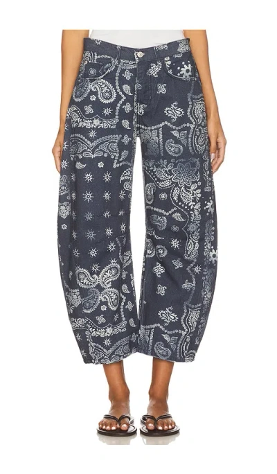 Free People X We The Free Good Luck Printed Barrel Jean In Blue