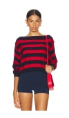 Free People Into The Blue Stripe Crop Sweater In 레드 콤보