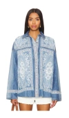 Free People Embroidered Oversize Denim Snap-up Shirt In Blue