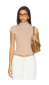 Free People Lola Stripe Funnel Neck Knit Top In Neutral