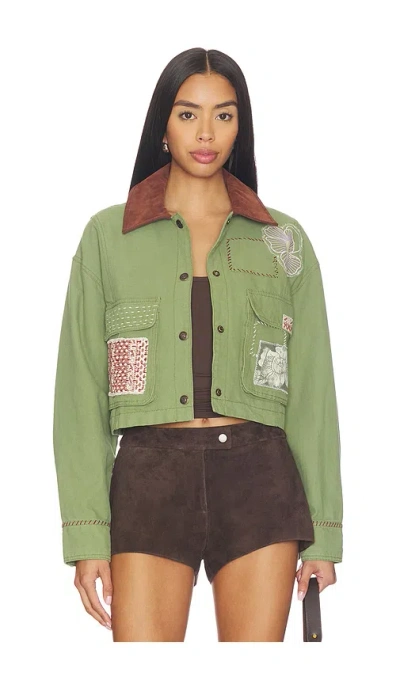 Free People X We The Free Martha Workwear Appliques Jacket In Green