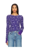 Free People Pretty Little Thermal Top In Navy Combo In Purple