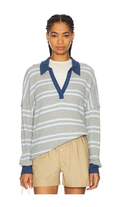 Free People X We The Free Striped Travis Polo Tee In Blue