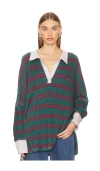 Free People Stripe Long Sleeve Stretch Cotton Waffle Knit Tunic Top In Green