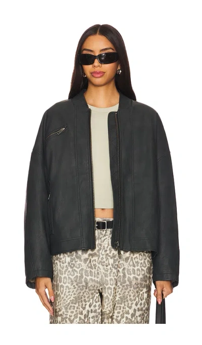 Free People X We The Free Vinny Faux Leather Bomber In 블랙
