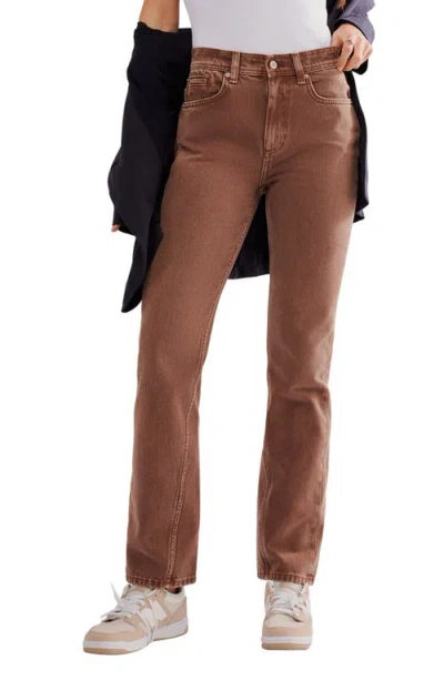Free People Xena Slim Straight Jeans In Chocolate Mousse