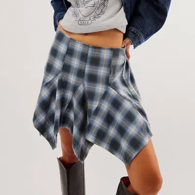 Free People Xia Plaid Mini Skirt In Navy Combo In Black