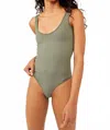 Free People Xyz Recycled Bodysuit In Army In Green