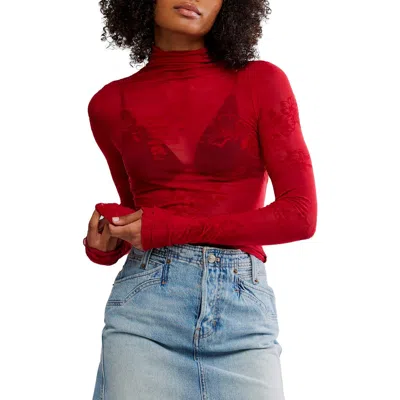 Free People You Decide Lace Mesh Top In Red