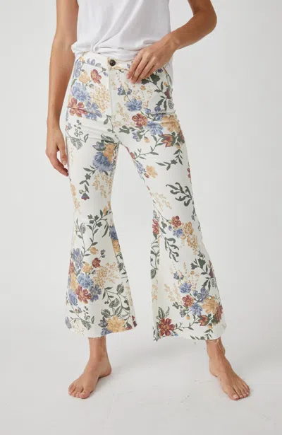 Free People Youthquake Printed Crop Flare Jeans In Ivor Combo In White